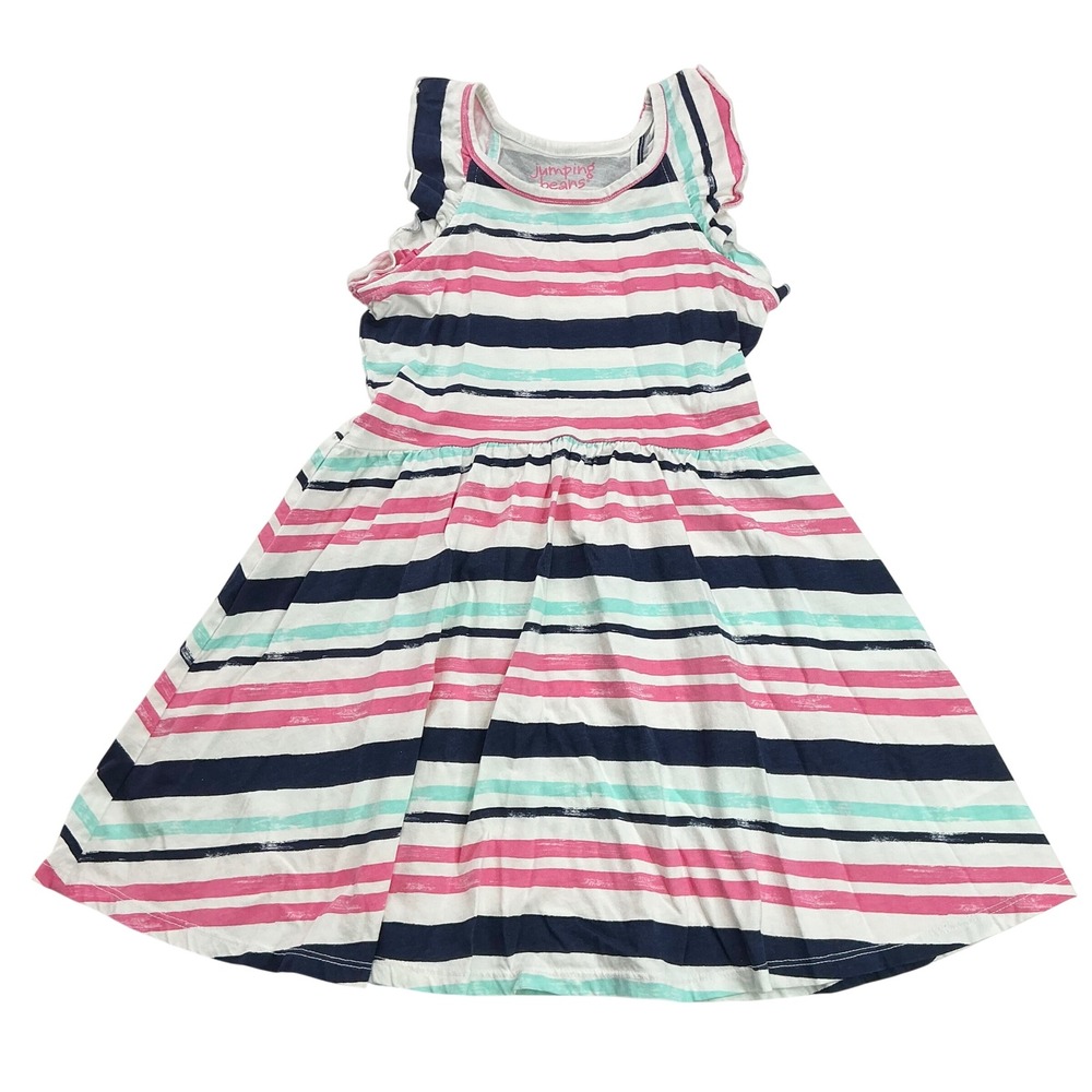 Jumping Beans Multi-Color Striped Flutter Sleeve Dress Kids Size 6 Nautical